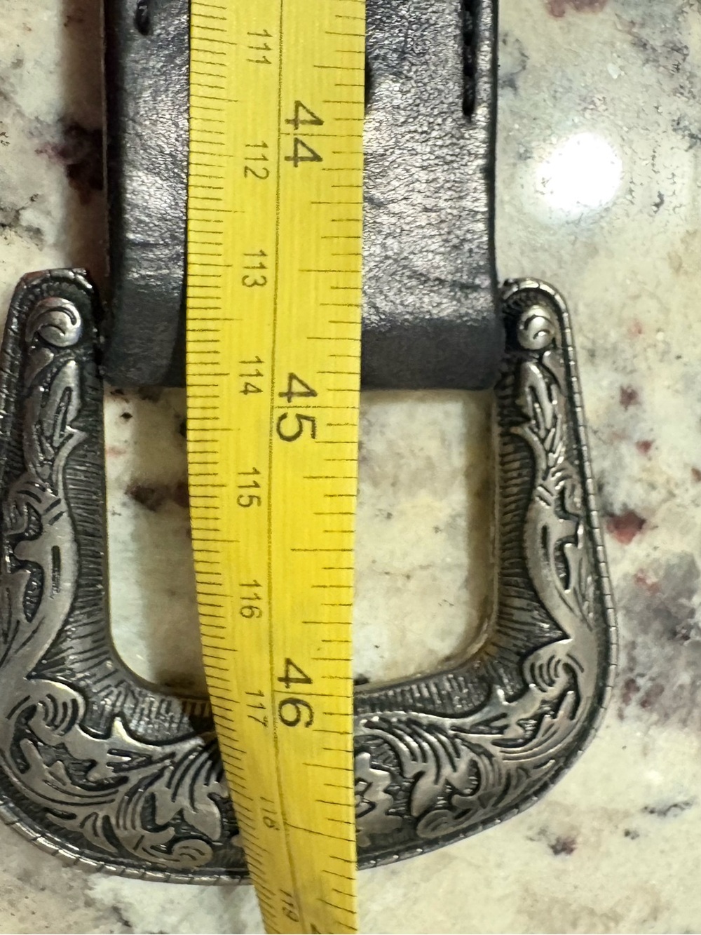 Vintage Embossed Leather Western Belt Floral Engraved Buckle Black BOHO Cowgirl - Picture 6 of 6